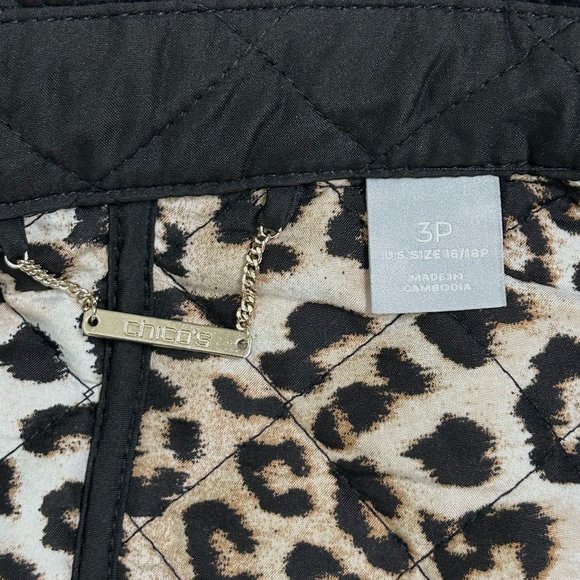 Chico's Quilted Jacket in Black and Leopard Size 3P (16-18) *NWT* - Picture 6 of 10